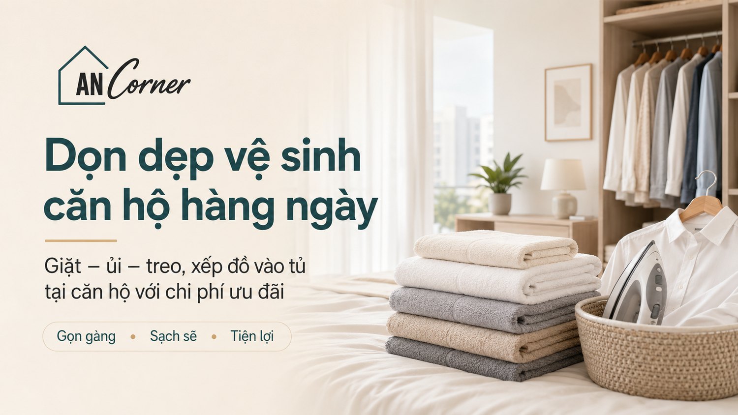 Dọn dẹp vệ sinh căn hộ hàng ngày, giặt ủi xếp tủ với chi phí ưu đãi — An Corner